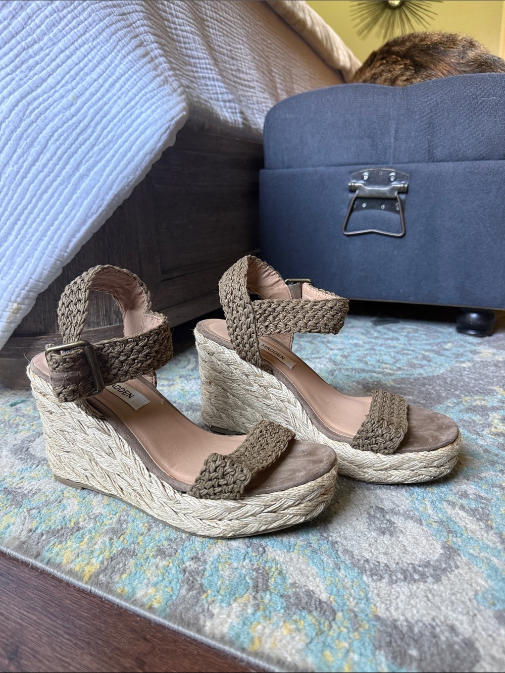 Steve Madden Taupe Braided Espadrille Wedge Sandals